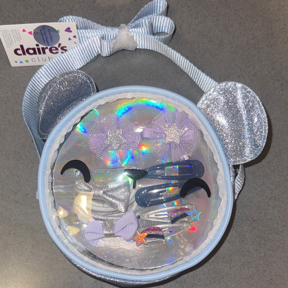 Claire's Club Silver and Blue Bear Hair Accessory Set and Purse